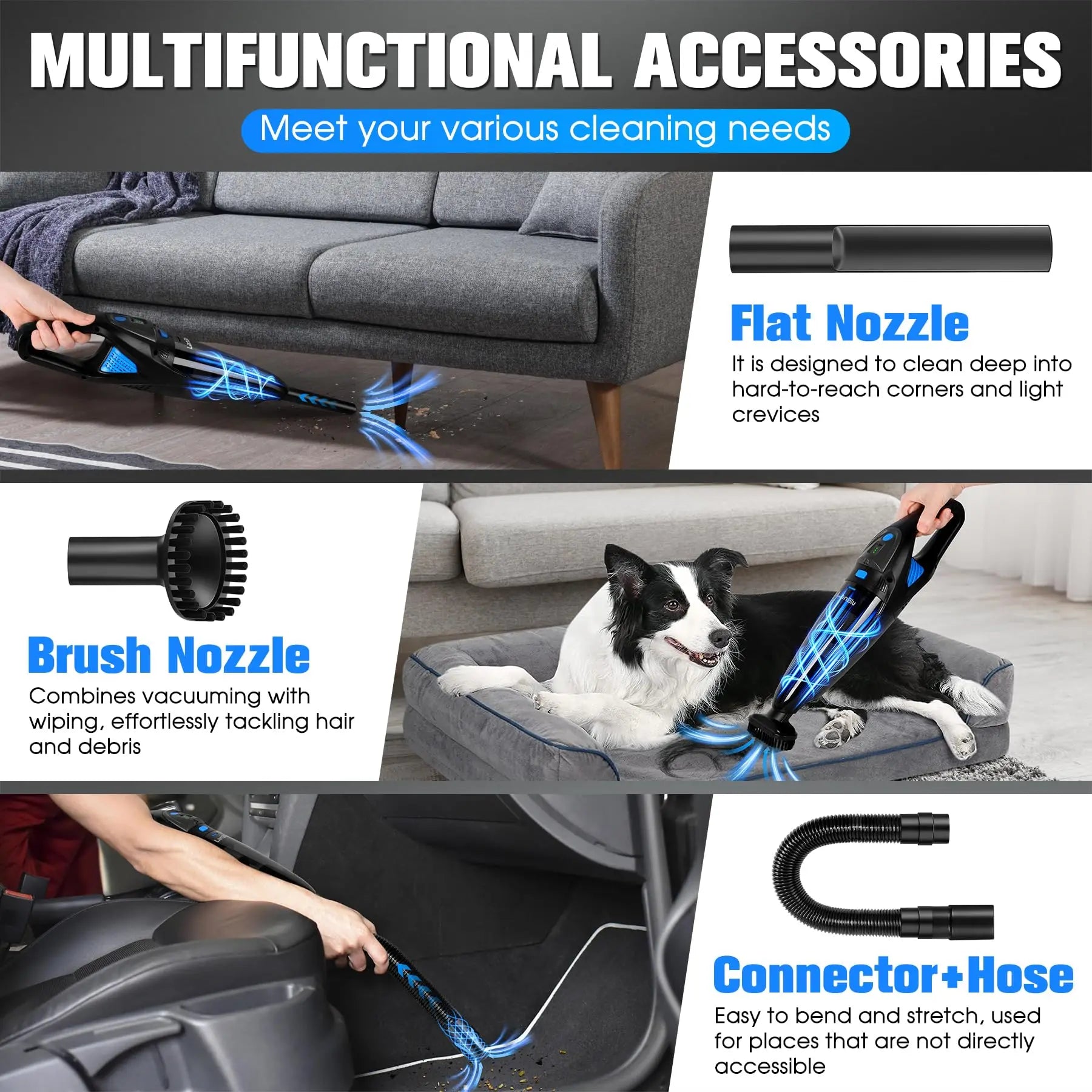 Wet and Dry Vacuum Cleaner for Cars 18000Pa Wireless Portable Cleaner with 2000mAh*2 Battery
