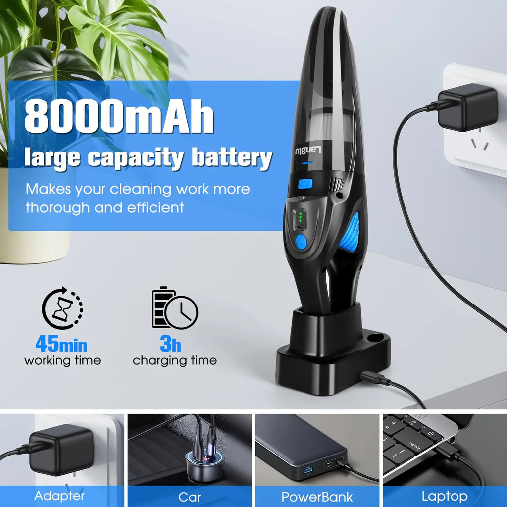 Wet and Dry Vacuum Cleaner for Cars 18000Pa Wireless Portable Cleaner with 2000mAh*2 Battery