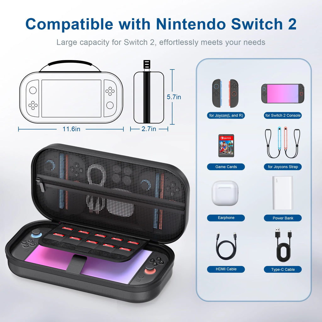 Switch 2 Carrying Case, Large Storage Bag for Console & Accessories - PU Leather Protective Pouch with High Capacity