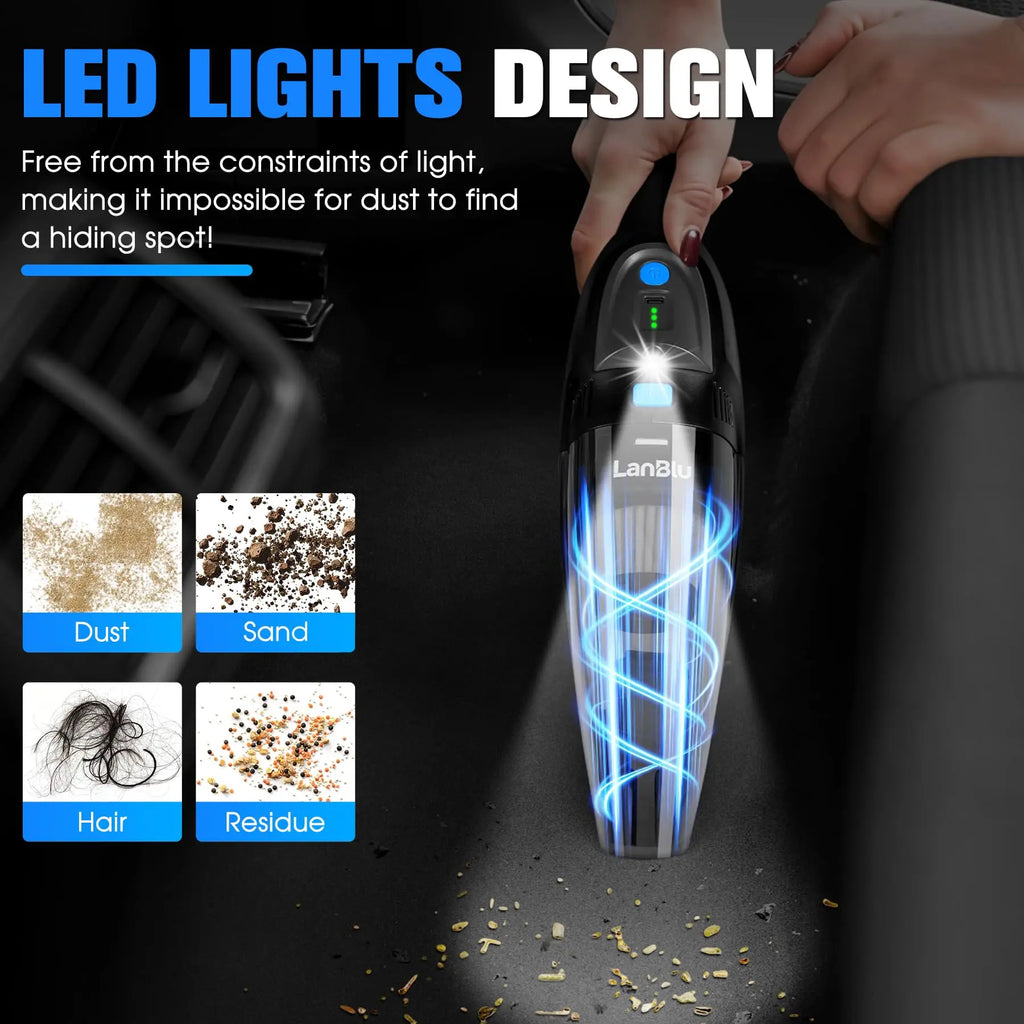 Wet and Dry Vacuum Cleaner for Cars 18000Pa Wireless Portable Cleaner with 2000mAh*2 Battery