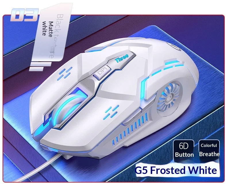 Silver Carving G5 USB Right-Handed Wired Gaming Mouse Luminous Logo Design 6 Buttons Ergonomic Laptop Computer Accessories