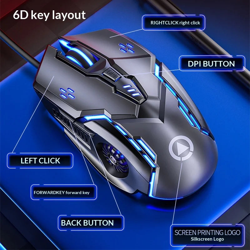 Silver Carving G5 USB Right-Handed Wired Gaming Mouse Luminous Logo Design 6 Buttons Ergonomic Laptop Computer Accessories