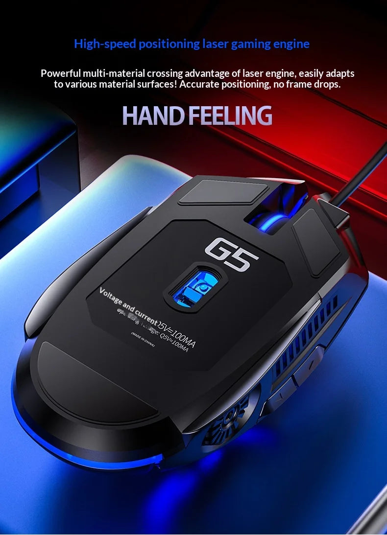 Silver Carving G5 USB Right-Handed Wired Gaming Mouse Luminous Logo Design 6 Buttons Ergonomic Laptop Computer Accessories