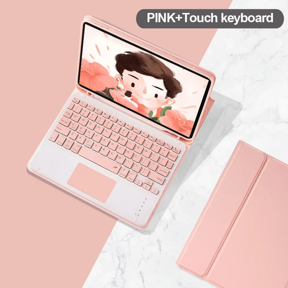 Shockproof Tablet Leather Case with Wireless Keyboard Touchpad Pen Slot Tablet Cover for iPad Pro 11" 2022/2021/2020/ Air13 2025