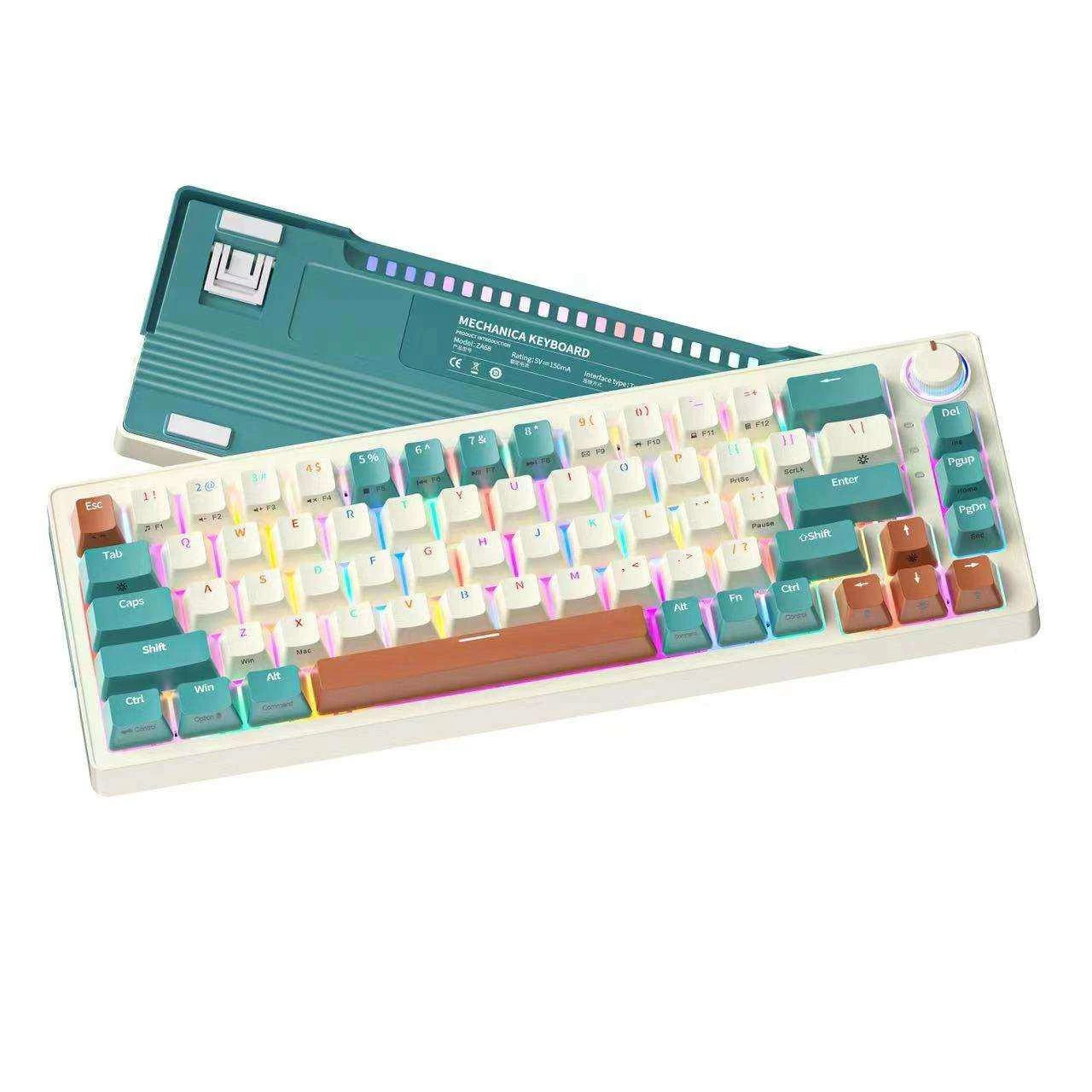 68 Key Wireless RGB Backlit Waterproof Ergonomic Silent E-sports Keyboard Hot Swappable Yellow Axis for Gaming Computer Laptop