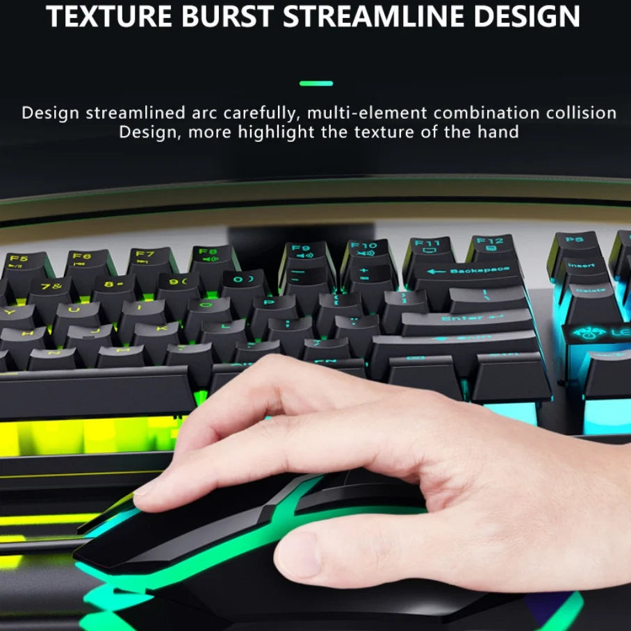 LEAVEN D320 Backlit Gaming Keyboard and Mouse Set Transparent Character Light Games USB Wired Keyboard and Mouse