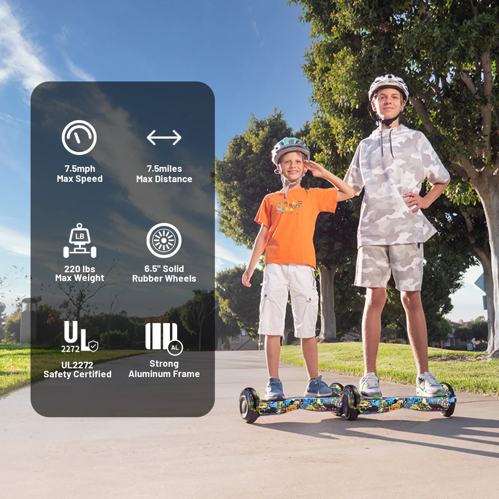 Hoverboard for Kids Ages 6-12, 6.5" Self Balancing Scooter, UL2272  Bluetooth Speaker,  Electric Hover Board Gift for Boys Girls