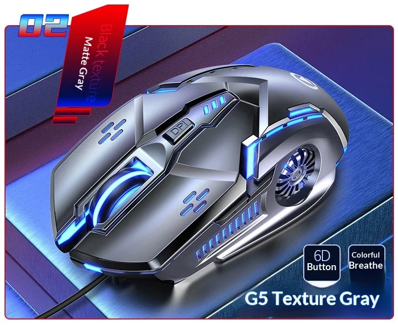 Silver Carving G5 USB Right-Handed Wired Gaming Mouse Luminous Logo Design 6 Buttons Ergonomic Laptop Computer Accessories