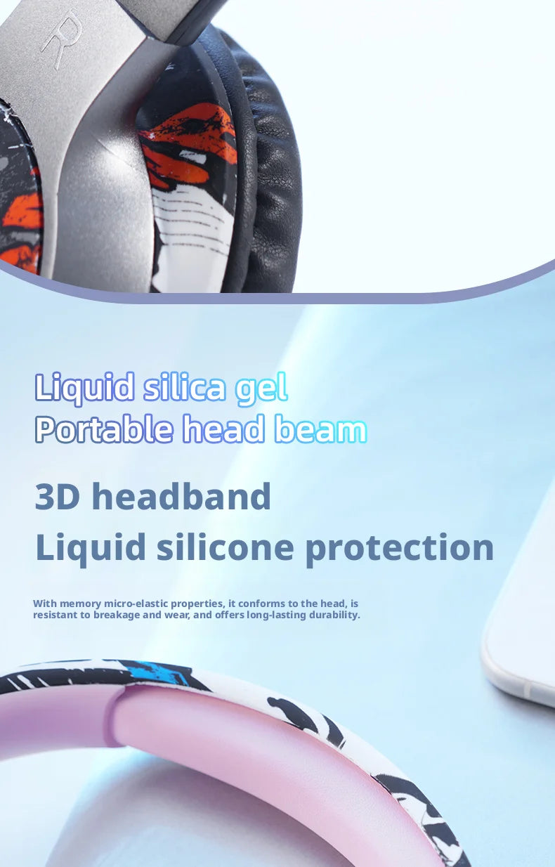 Cool Graffiti BT5.3 Dynamic Driver Headset Low Latency Surround Sound Foldable IPX4 Waterproof Universal for Mobile Phone