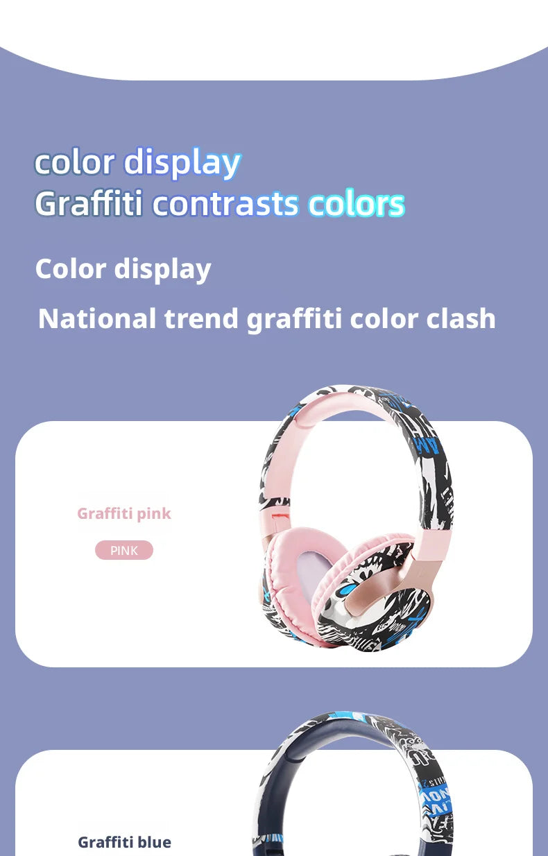 Cool Graffiti BT5.3 Dynamic Driver Headset Low Latency Surround Sound Foldable IPX4 Waterproof Universal for Mobile Phone