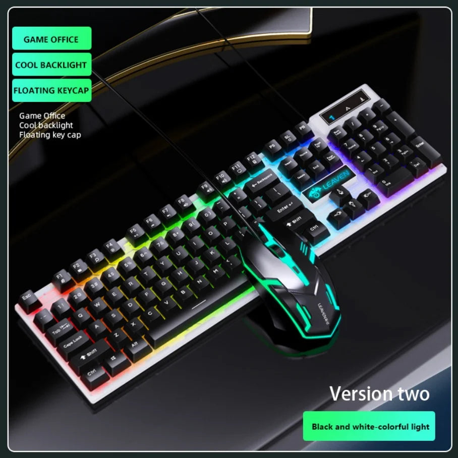 LEAVEN D320 Backlit Gaming Keyboard and Mouse Set Transparent Character Light Games USB Wired Keyboard and Mouse