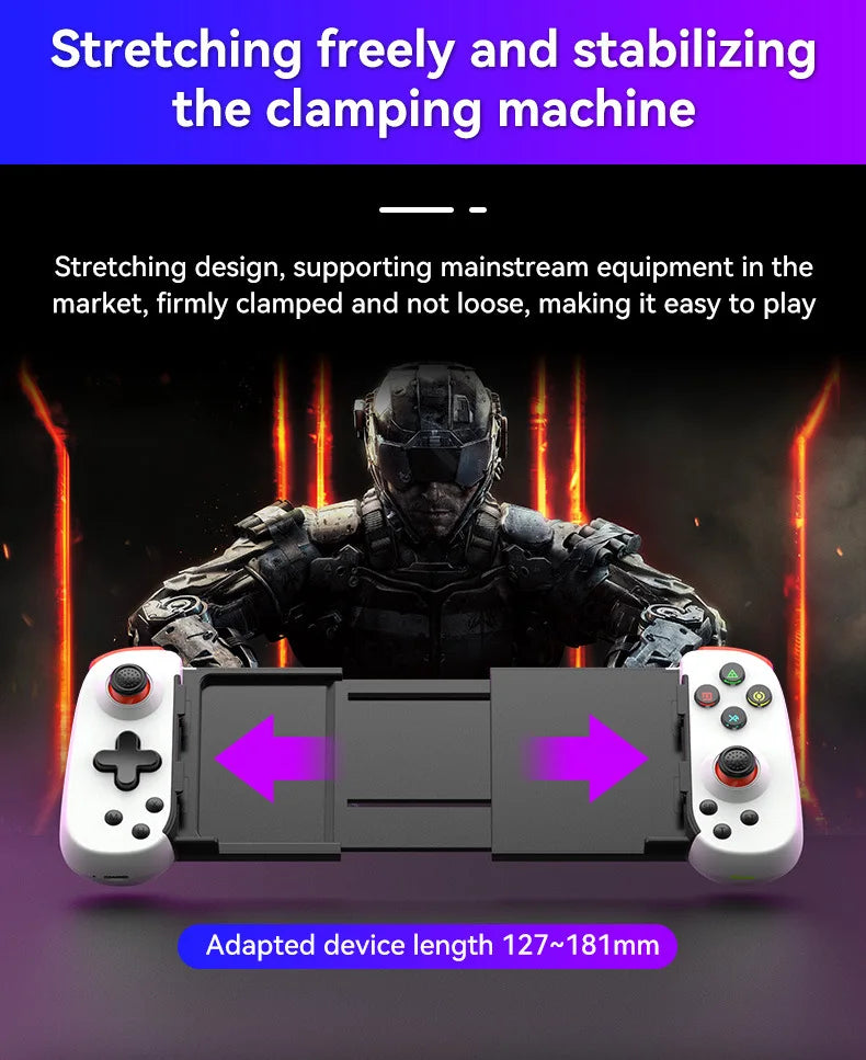 Stretchable Handle Wireless Game Controller with Vibration Motor Turbo Button Joystick for PC/Android/iPhone IOS Streaming-Slim