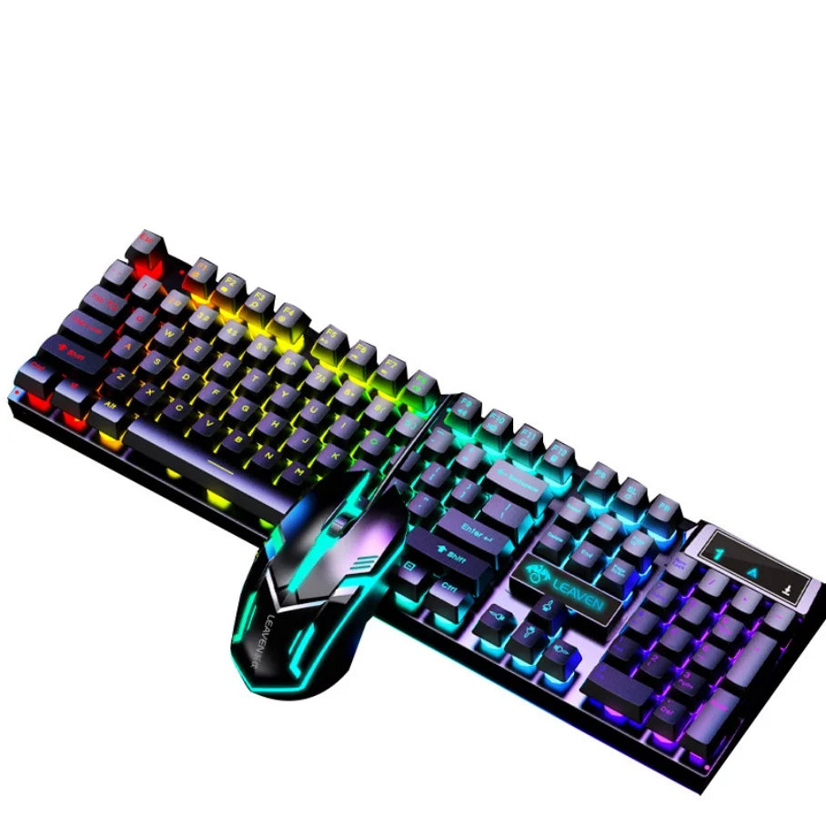 LEAVEN D320 Backlit Gaming Keyboard and Mouse Set Transparent Character Light Games USB Wired Keyboard and Mouse