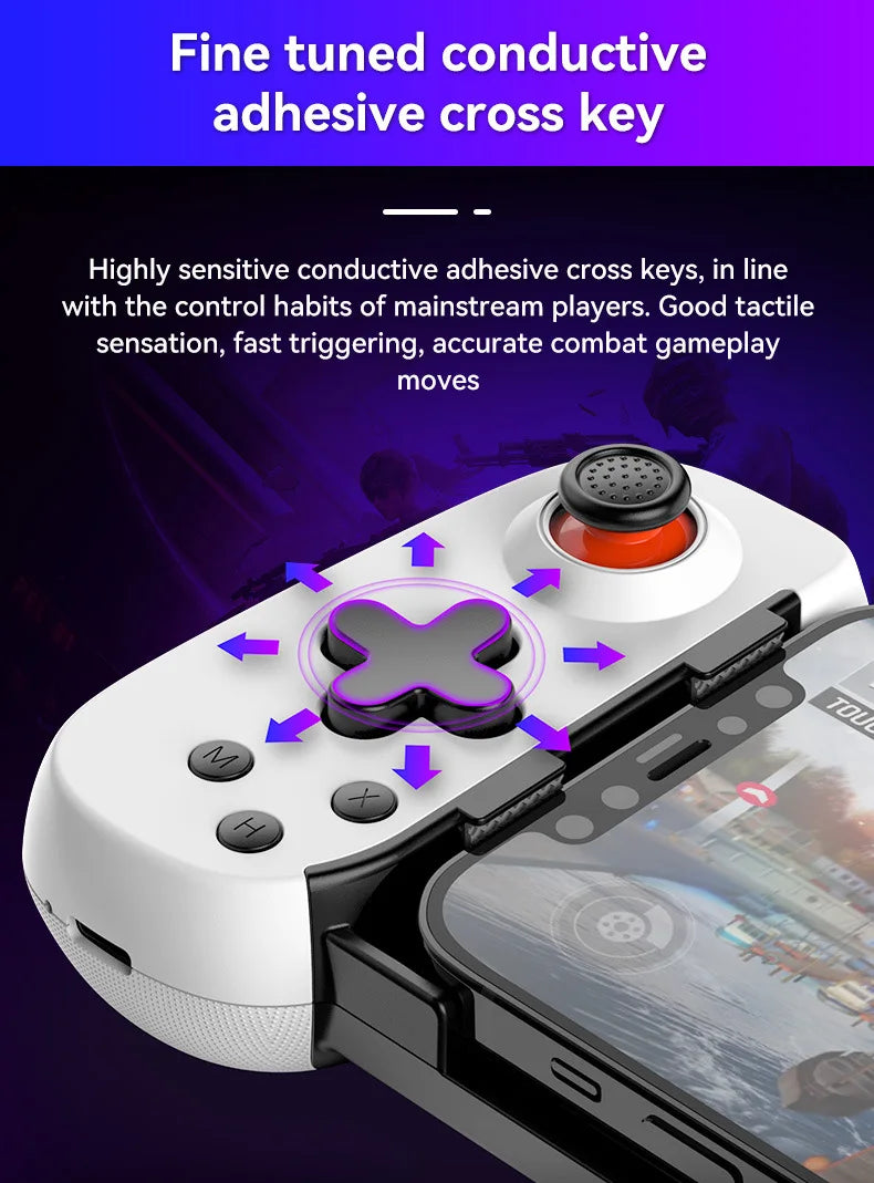 Stretchable Handle Wireless Game Controller with Vibration Motor Turbo Button Joystick for PC/Android/iPhone IOS Streaming-Slim