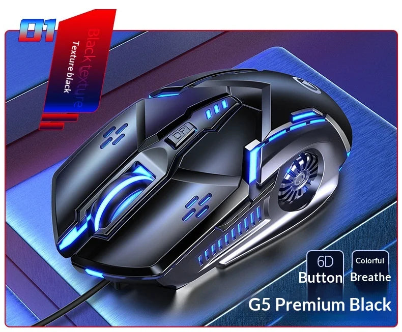 Silver Carving G5 USB Right-Handed Wired Gaming Mouse Luminous Logo Design 6 Buttons Ergonomic Laptop Computer Accessories