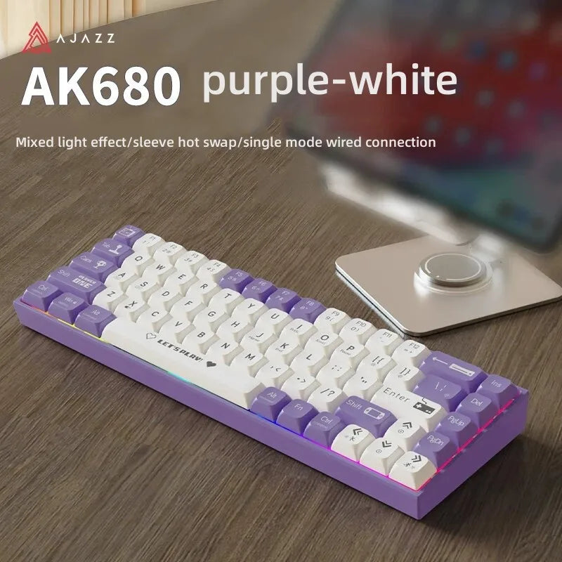 AJAZZ AK680 E-sports Wired Mechanical Keyboard with Hot-swapable RGB Backlit Keyboard USB Type-C Interface for PC Gaming