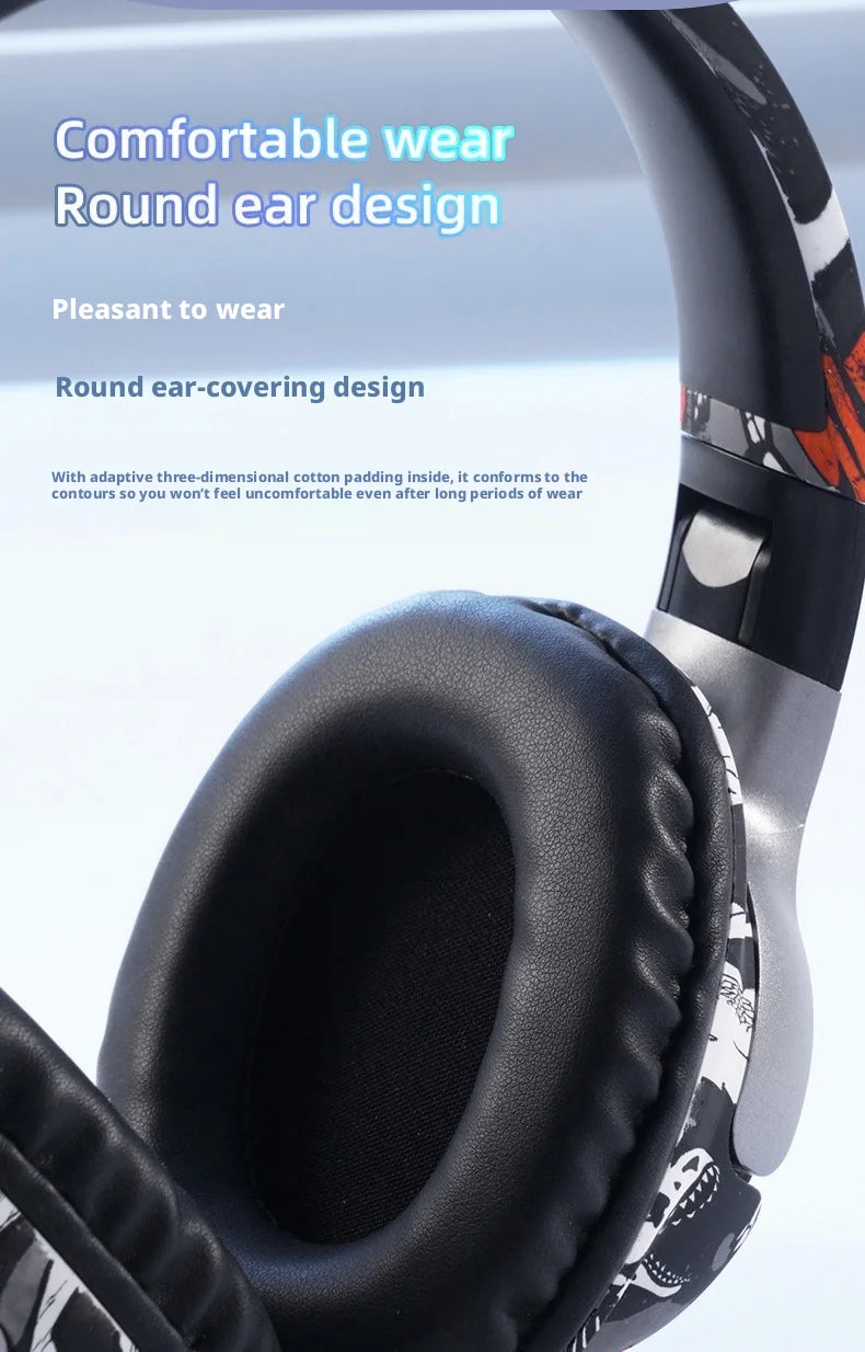 Cool Graffiti BT5.3 Dynamic Driver Headset Low Latency Surround Sound Foldable IPX4 Waterproof Universal for Mobile Phone
