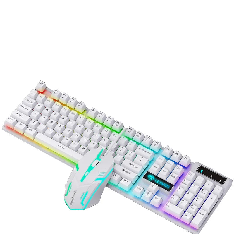 LEAVEN D320 Backlit Gaming Keyboard and Mouse Set Transparent Character Light Games USB Wired Keyboard and Mouse