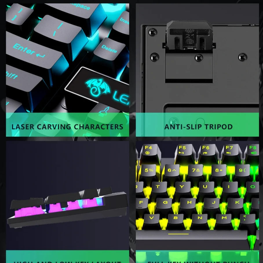 LEAVEN D320 Backlit Gaming Keyboard and Mouse Set Transparent Character Light Games USB Wired Keyboard and Mouse