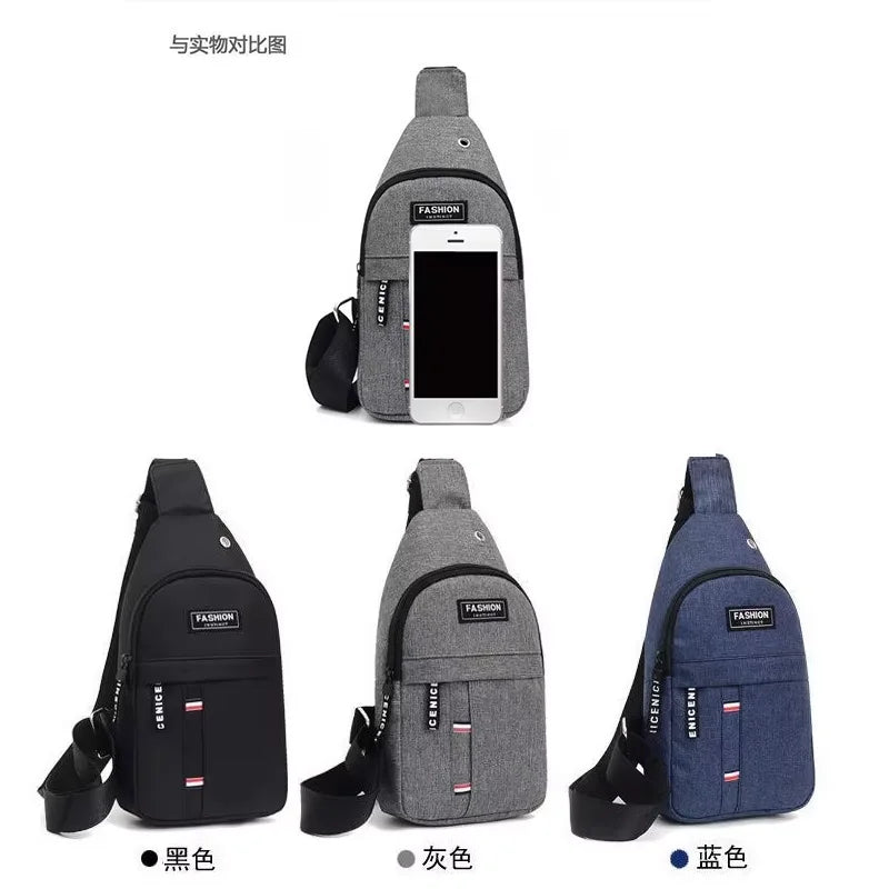 Custom Logo Anti-Theft Nylon School Chest Bags for Men Fashionable Crossbody Sling with USB Mobile Phone Features