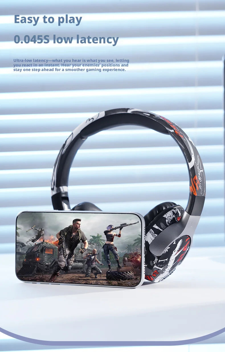 Cool Graffiti BT5.3 Dynamic Driver Headset Low Latency Surround Sound Foldable IPX4 Waterproof Universal for Mobile Phone