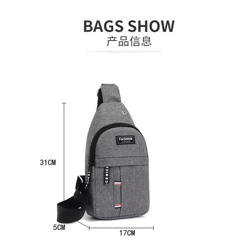 Custom Logo Anti-Theft Nylon School Chest Bags for Men Fashionable Crossbody Sling with USB Mobile Phone Features
