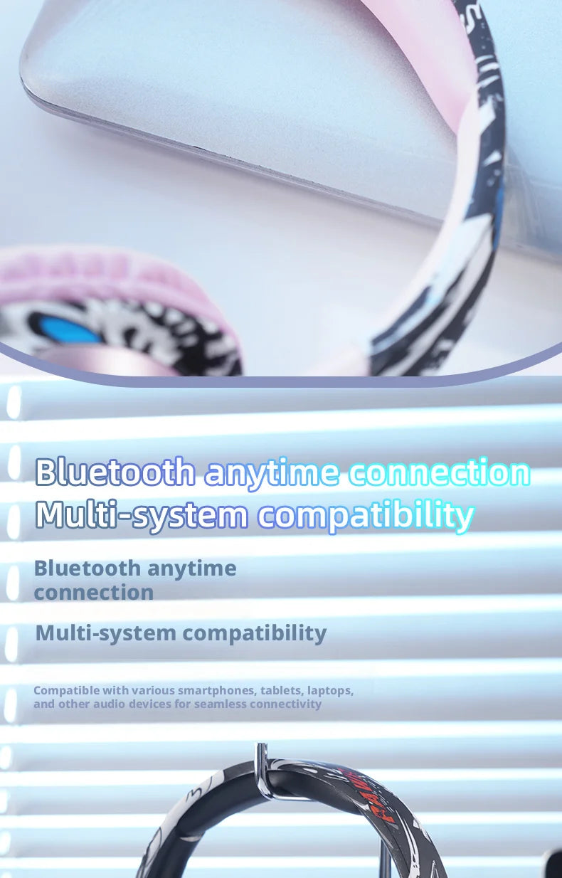 Cool Graffiti BT5.3 Dynamic Driver Headset Low Latency Surround Sound Foldable IPX4 Waterproof Universal for Mobile Phone