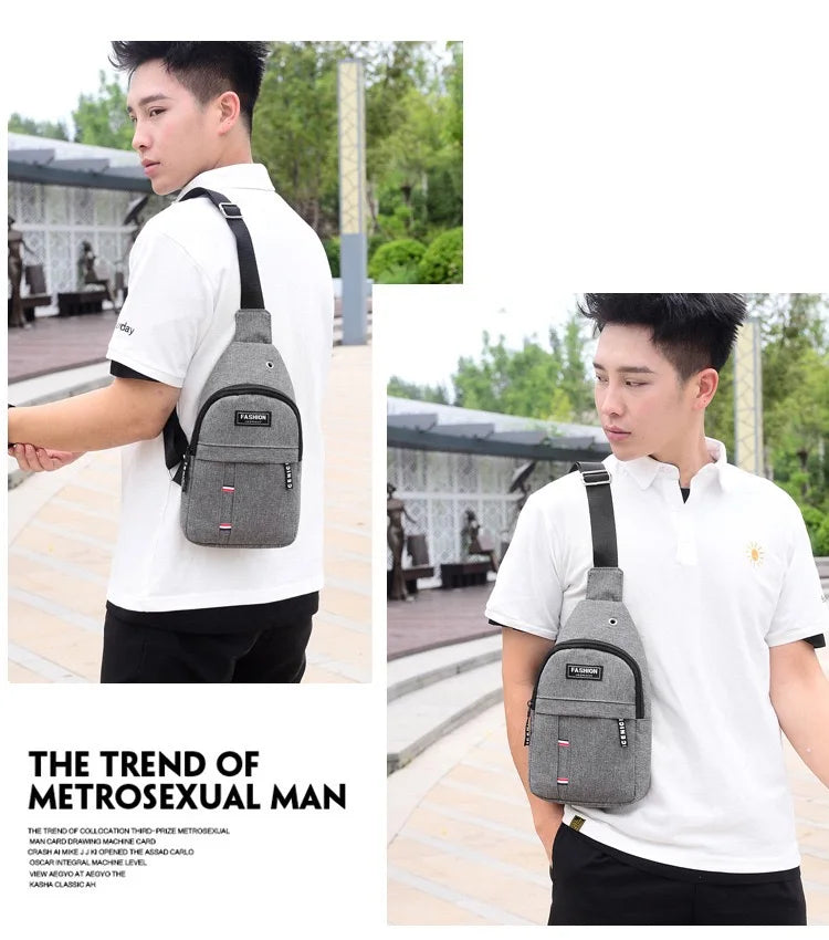 Custom Logo Anti-Theft Nylon School Chest Bags for Men Fashionable Crossbody Sling with USB Mobile Phone Features