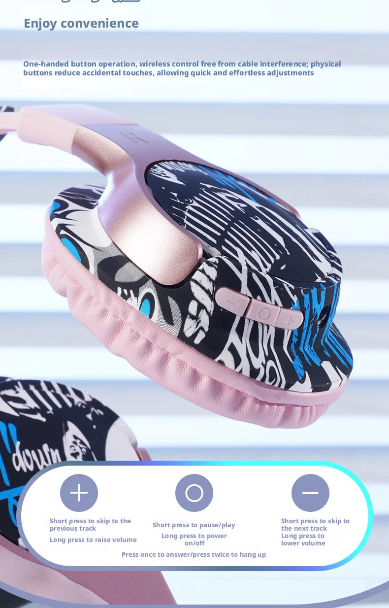 Cool Graffiti BT5.3 Dynamic Driver Headset Low Latency Surround Sound Foldable IPX4 Waterproof Universal for Mobile Phone