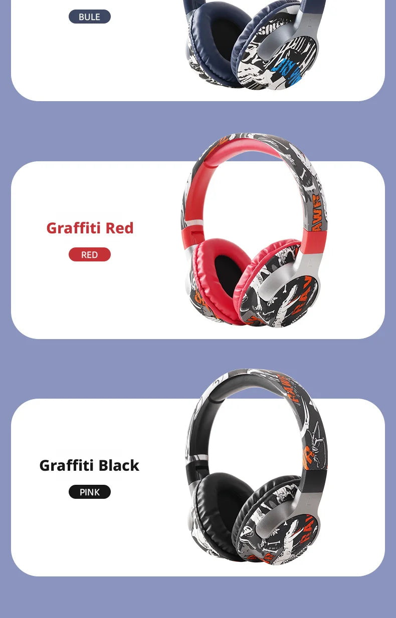 Cool Graffiti BT5.3 Dynamic Driver Headset Low Latency Surround Sound Foldable IPX4 Waterproof Universal for Mobile Phone