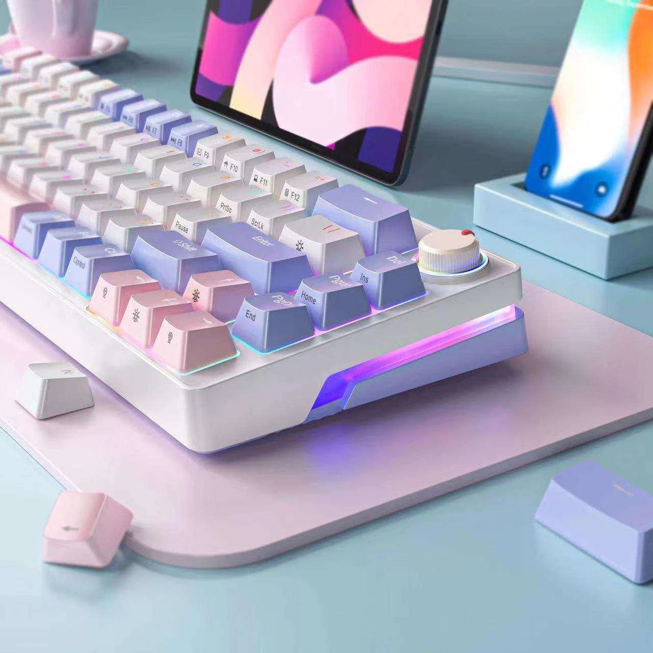 68 Key Wireless RGB Backlit Waterproof Ergonomic Silent E-sports Keyboard Hot Swappable Yellow Axis for Gaming Computer Laptop