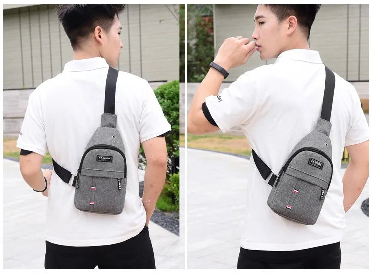 Custom Logo Anti-Theft Nylon School Chest Bags for Men Fashionable Crossbody Sling with USB Mobile Phone Features