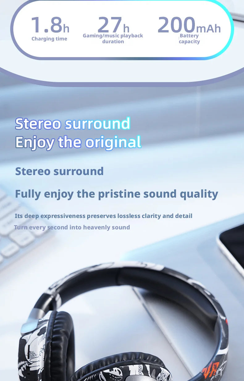 Cool Graffiti BT5.3 Dynamic Driver Headset Low Latency Surround Sound Foldable IPX4 Waterproof Universal for Mobile Phone