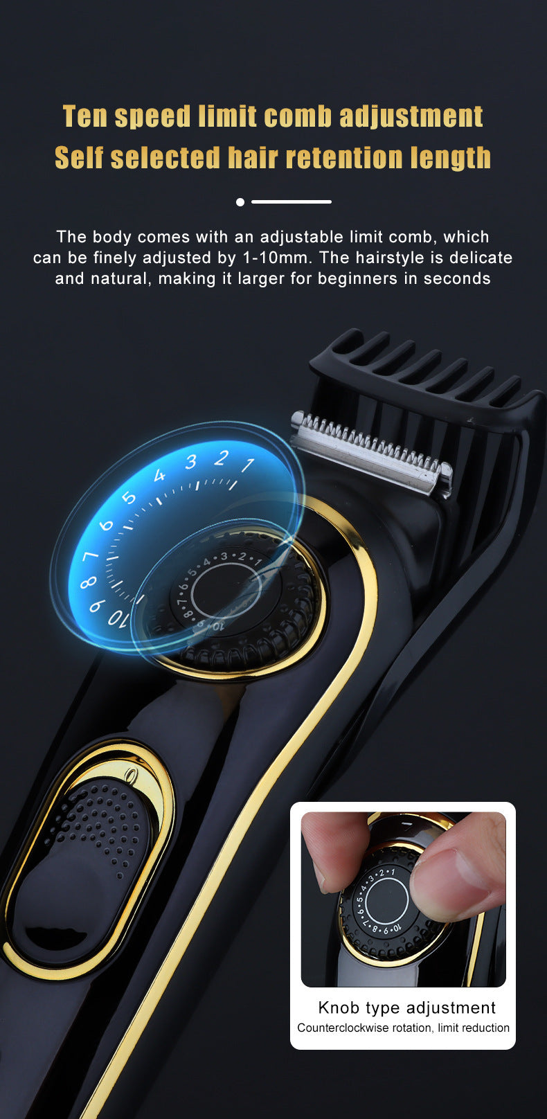 HIENA Electric Hair Clippers 10 Gear adjustable professional barber hair cutting machine Wet and Dry haircut Beard Trimmer Razor