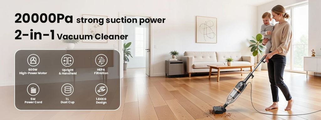 INSE R7 Corded Vacuum Cleaner, 20Kpa 600WPowerful Suction Handheld Stick Vacuum With 16Ft Cord, 2 in 1 Lightweight Vacuum Cleaner for Hard Floor Pet Hair