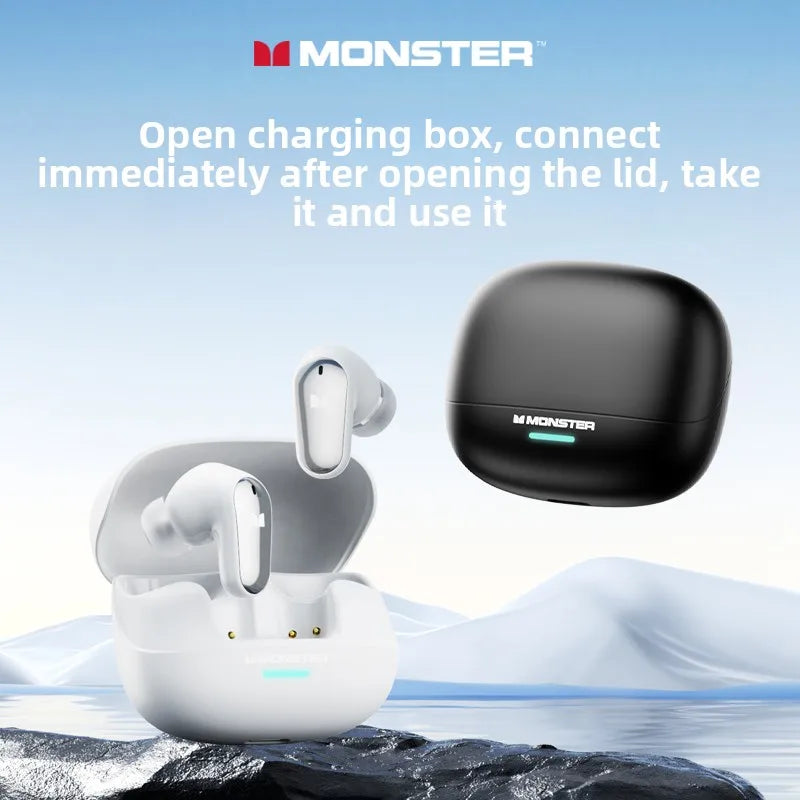 New Monster MQT52 TWS Wireless Bluetooth 5.4 Headset HIFI Stereo Music Gaming Earphones Talking Noise Canceling Earbuds