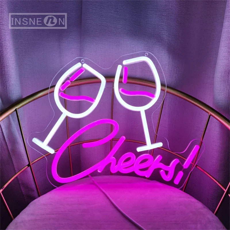 Cheers Goblet Led Neon Sign Usb Powered Pink Wall Light For Beer Bars Clubs Caves Weddings Birthdays Neon Sign Lights Room Decor