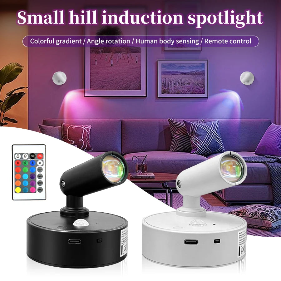 RGB Magnetic Wall Lamp Rotatable Spotlight 3Colors Touch Dimmable with Remote Control Rechargeable Motion Sensor LED Night Light
