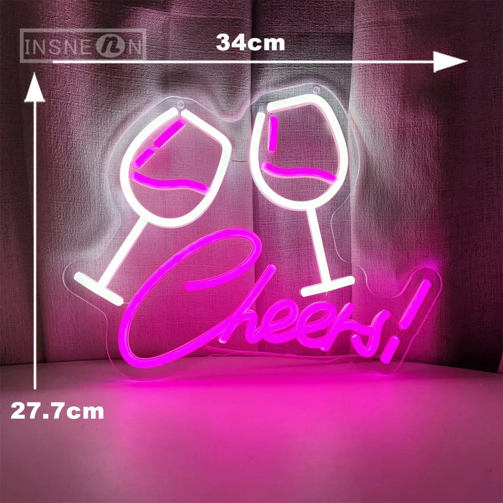 Cheers Goblet Led Neon Sign Usb Powered Pink Wall Light For Beer Bars Clubs Caves Weddings Birthdays Neon Sign Lights Room Decor