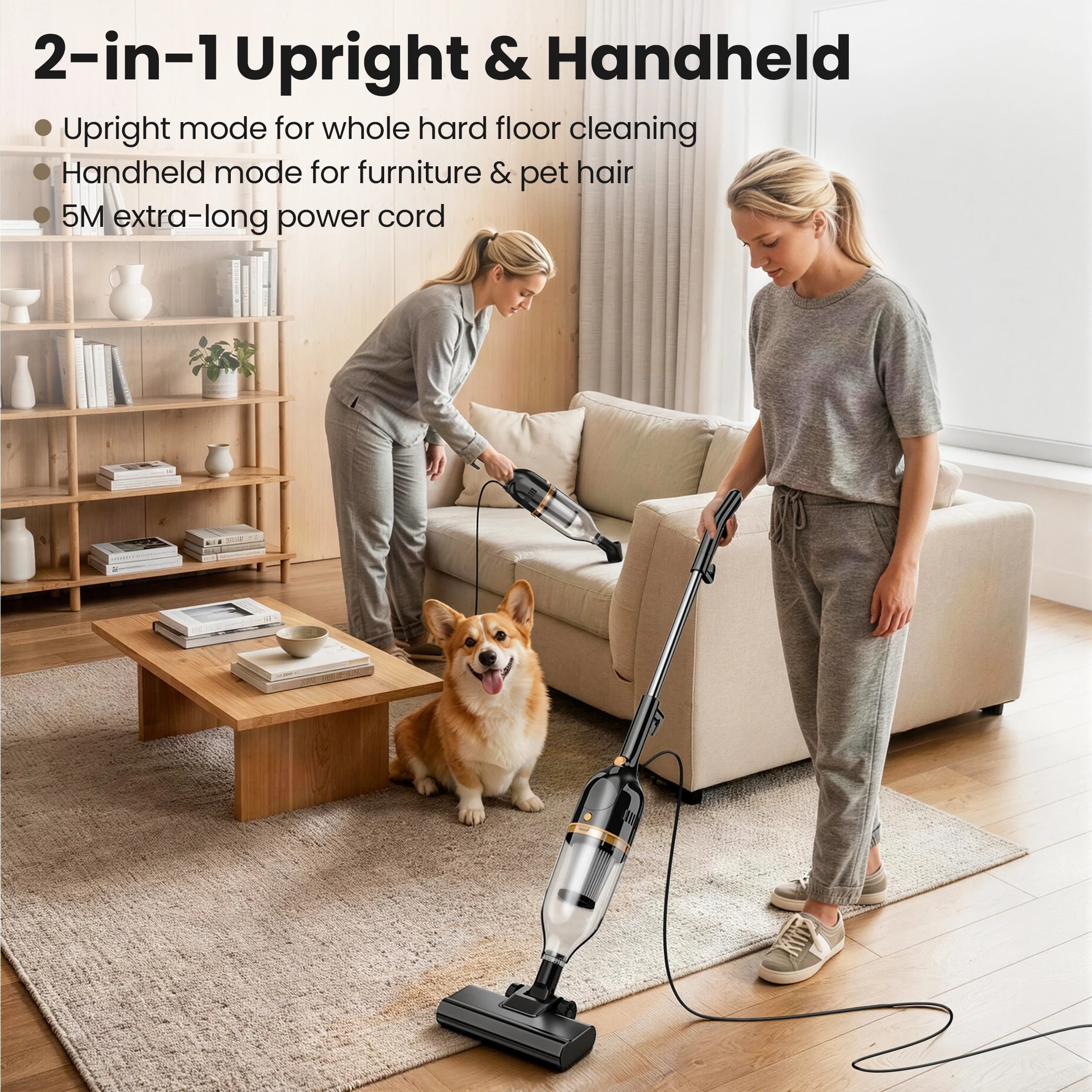 INSE R7 Corded Vacuum Cleaner, 20Kpa 600WPowerful Suction Handheld Stick Vacuum With 16Ft Cord, 2 in 1 Lightweight Vacuum Cleaner for Hard Floor Pet Hair