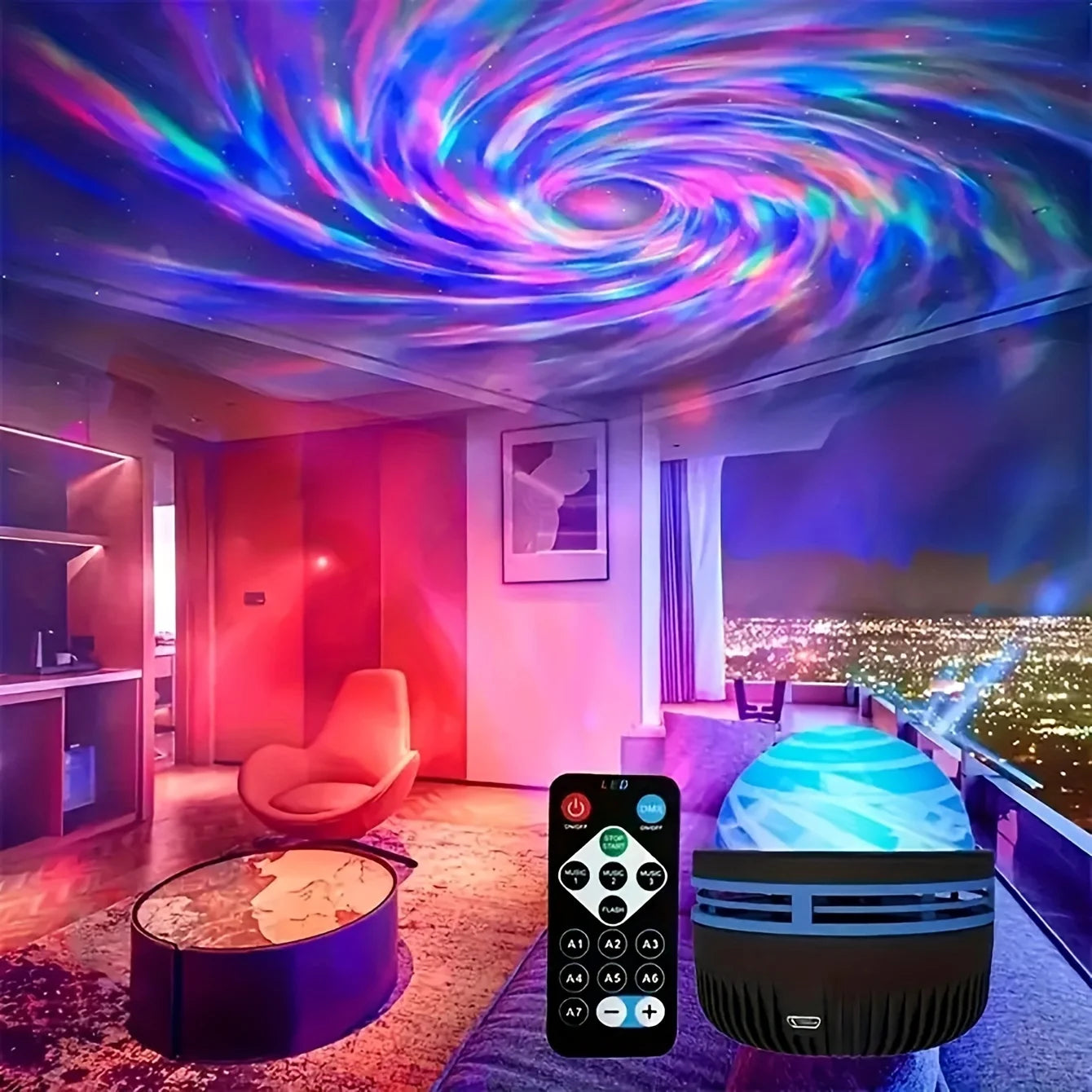 LED Night Lights Starry Sky LED Galaxy Projector USB Aurora Lamp 7-Mode Colorful Remote Control Room Party Decoration Kids Gifts
