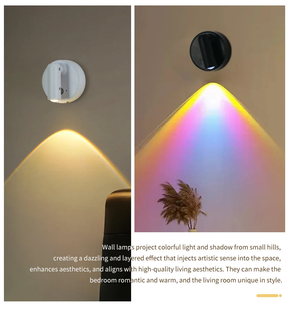RGB Magnetic Wall Lamp Rotatable Spotlight 3Colors Touch Dimmable with Remote Control Rechargeable Motion Sensor LED Night Light