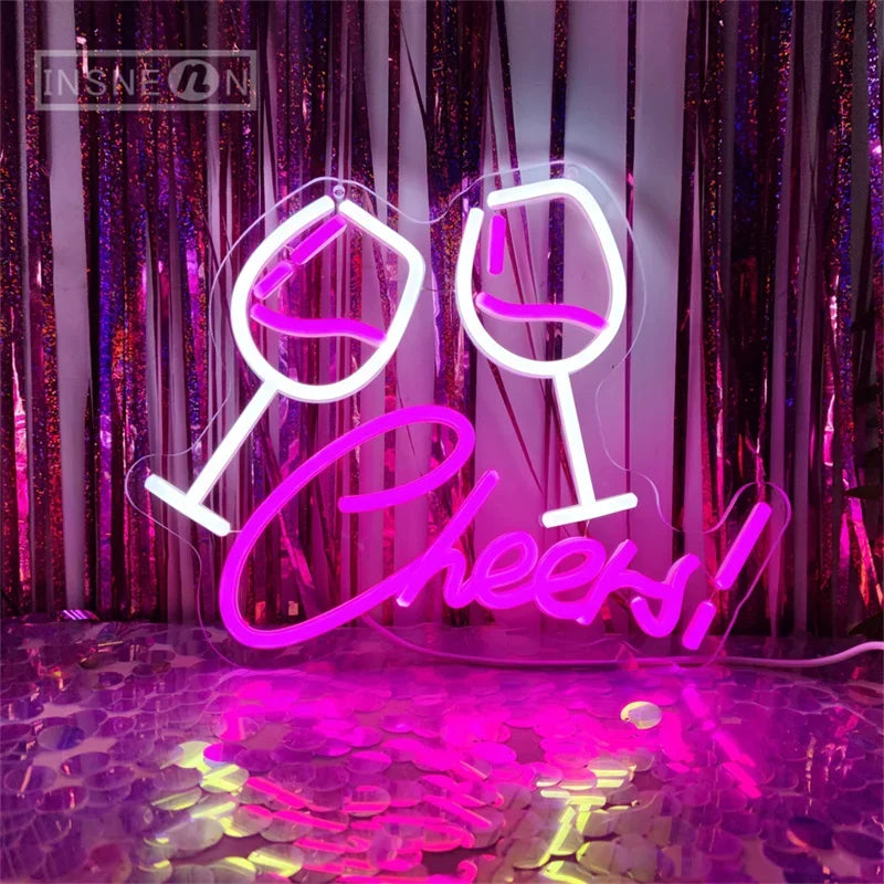 Cheers Goblet Led Neon Sign Usb Powered Pink Wall Light For Beer Bars Clubs Caves Weddings Birthdays Neon Sign Lights Room Decor