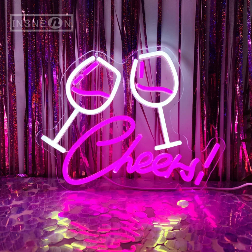 Cheers Goblet Led Neon Sign Usb Powered Pink Wall Light For Beer Bars Clubs Caves Weddings Birthdays Neon Sign Lights Room Decor
