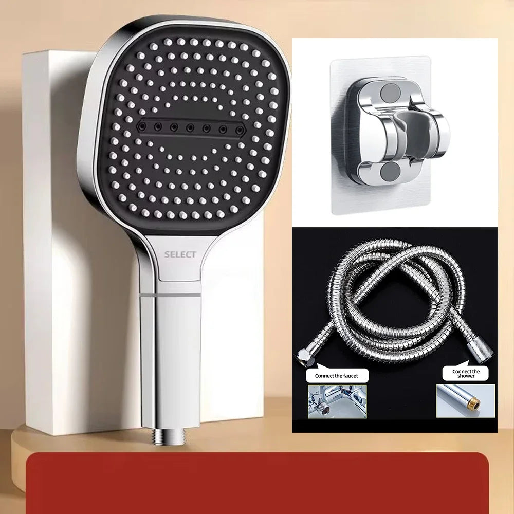 New 13cm Large Panel Shower Head Adjustable 3 Modes High Pressure Massage Shower Head Filter Element Bathroom Accessories