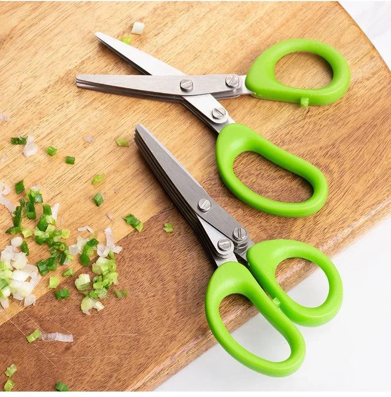 Multipurpose Cutting Shears with Stainless Steel 3/5 Layer Herb Stripper Kitchen Scissors Pepper Herb Scissors Shredded Chopped