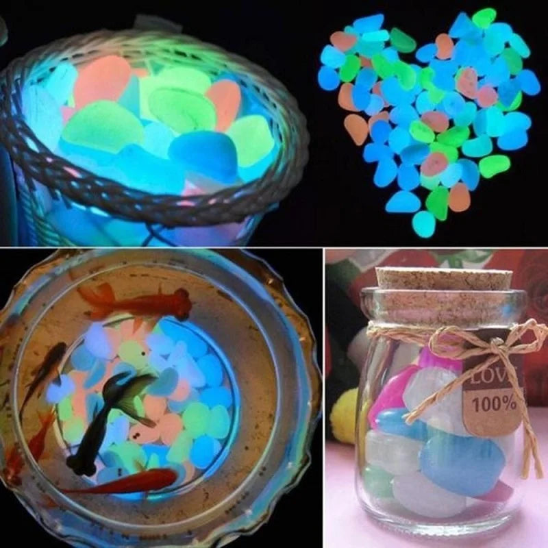 50Pcs Glow in the Dark Garden Pebbles For Sidewalk Garden Terrace Lawn Garden Patio Fish Tank Aquarium Decoration Glow Stone