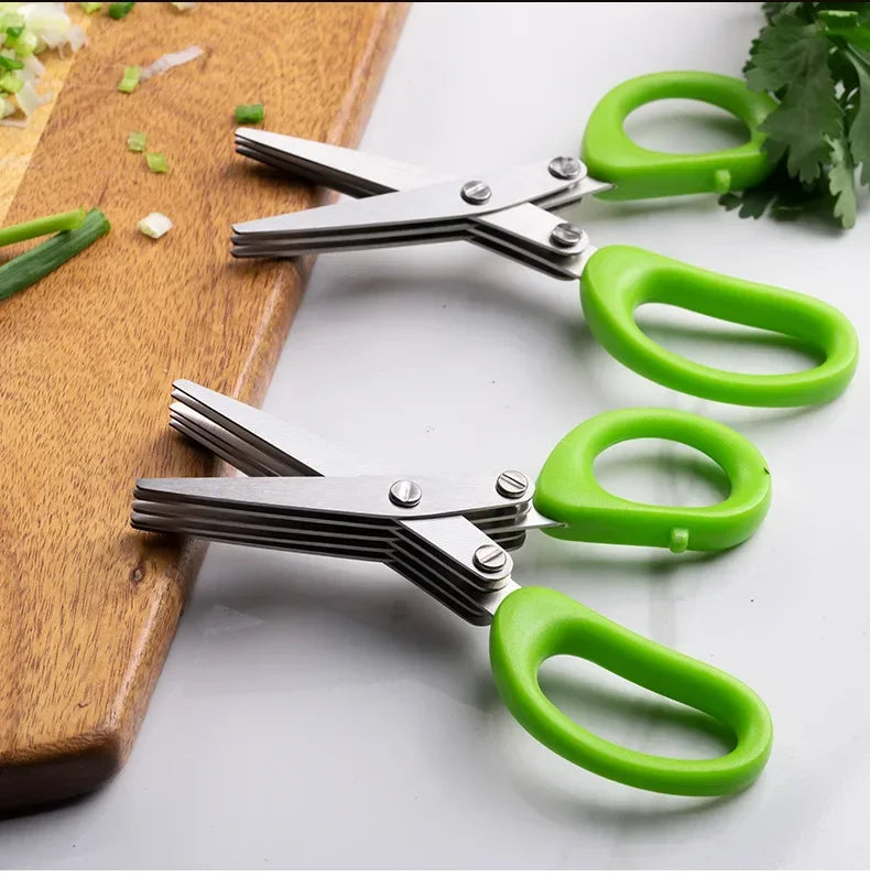 Multipurpose Cutting Shears with Stainless Steel 3/5 Layer Herb Stripper Kitchen Scissors Pepper Herb Scissors Shredded Chopped