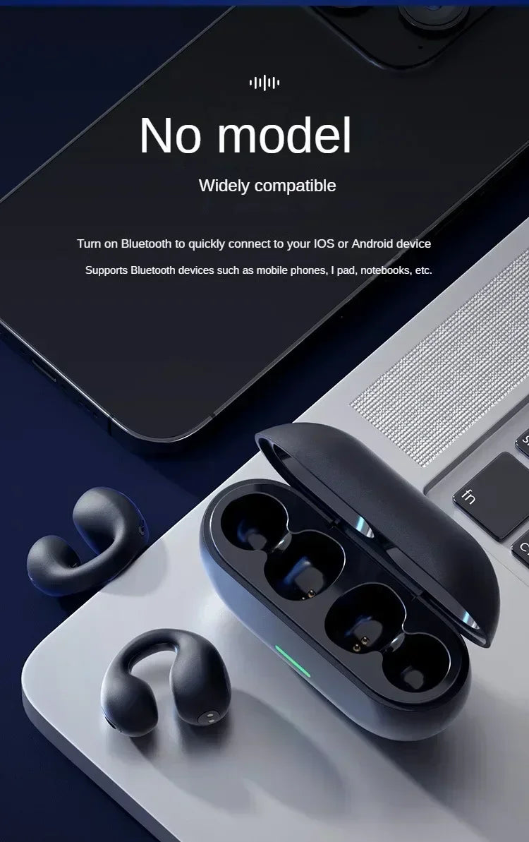 T75 Wireless Bluetooth 5.3 Bone Conduction Headphones Clip Ear Music Noise Canceling Headset HD Call Sports Gaming Earphone