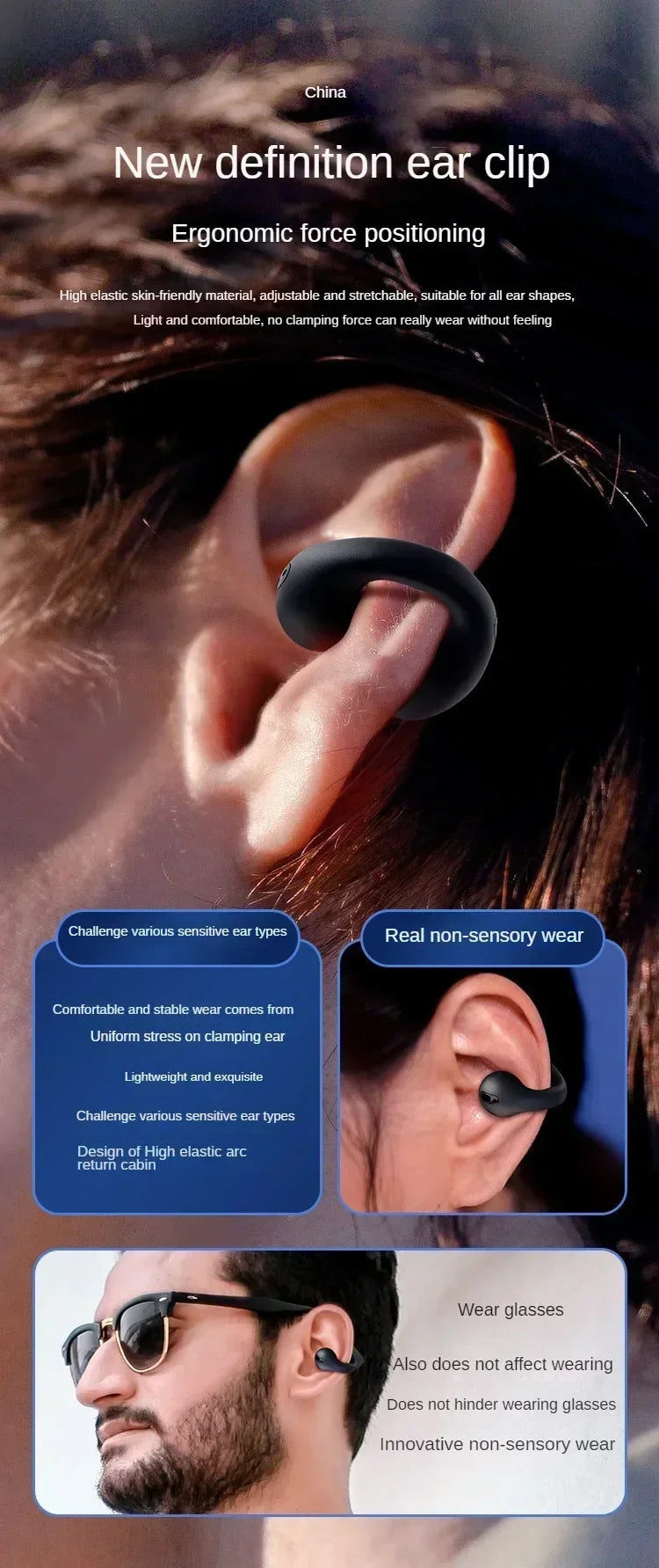 T75 Wireless Bluetooth 5.3 Bone Conduction Headphones Clip Ear Music Noise Canceling Headset HD Call Sports Gaming Earphone